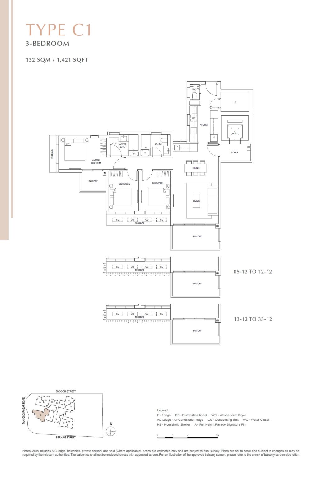 One Bernam 3 Bedroom C1 Floor Plan