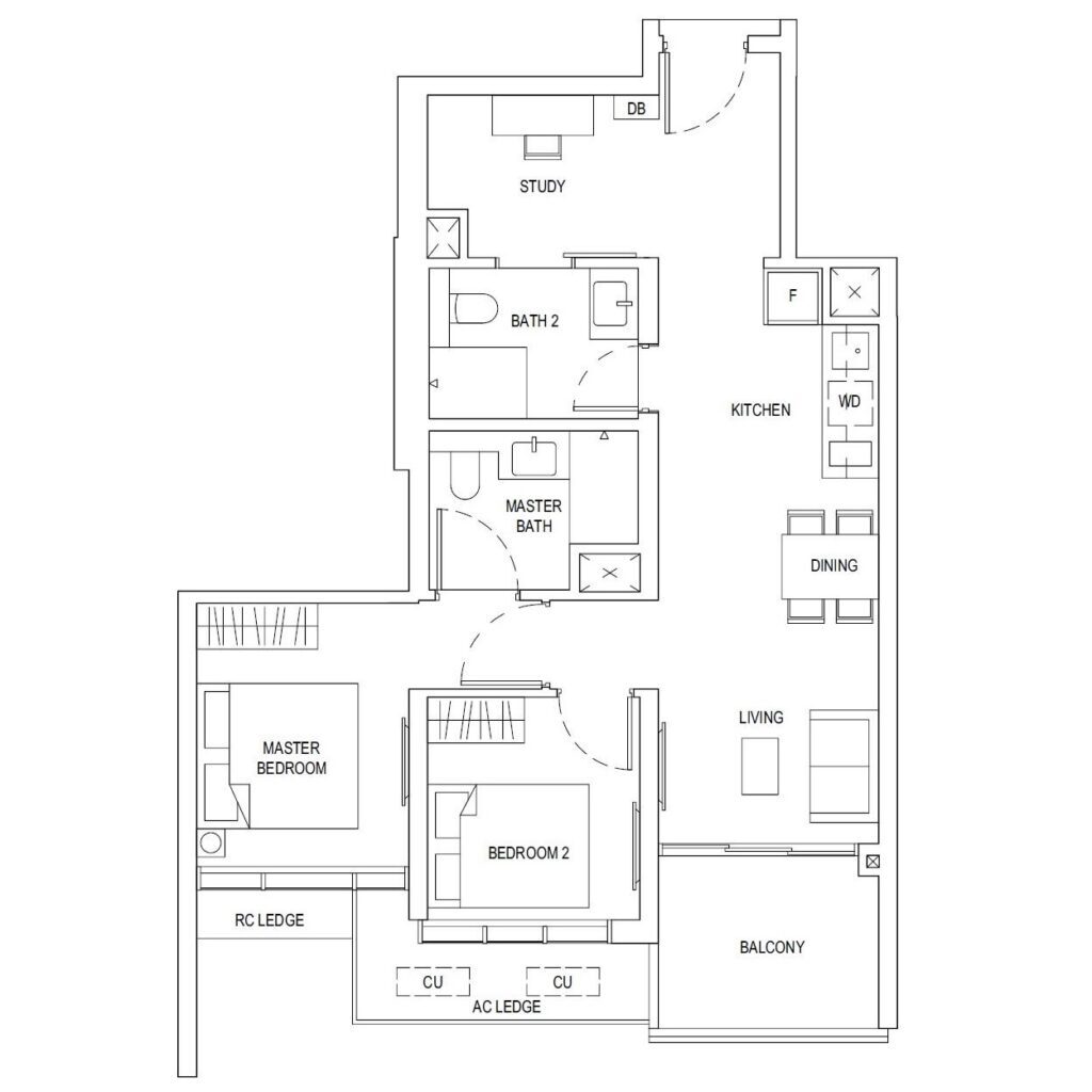 One Bernam 2+ Study Floor Plan